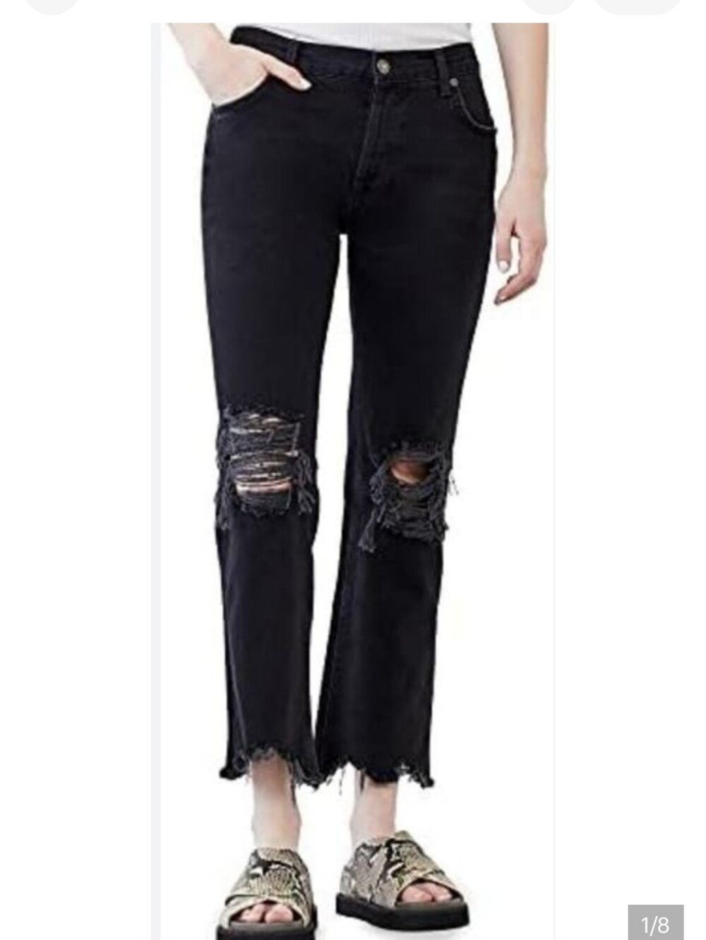 We the Free Women 28 Black Button Fly Distressed "Maggie" Cotton Denim Jeans
